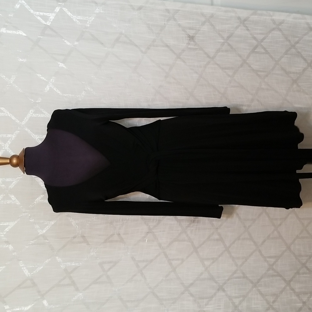Elie Tahari Wrap Dress Black Font Tie Belt Long Sleeve
